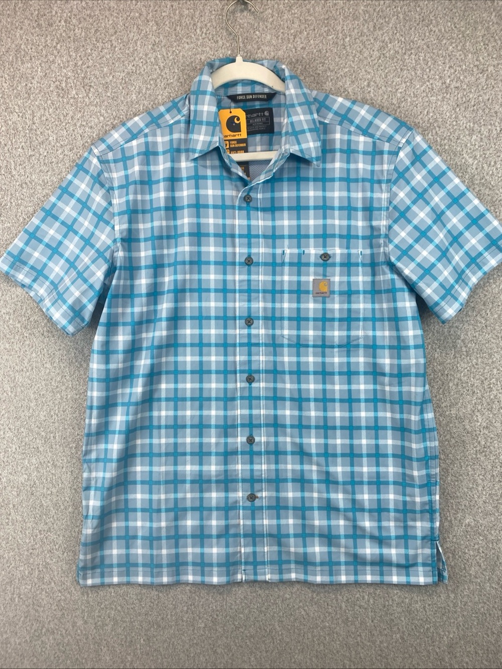 Carhartt Force Sun Defender Men's M Plaid SS Relaxed Fit Button-Up Shirt UPF 50